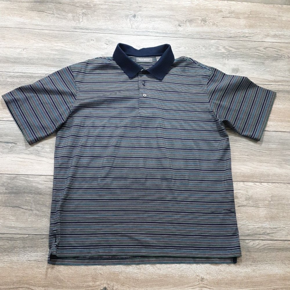 Daniel Cremieux Mens Large Golf Polo Short Sleeve Shirt Striped Casual Sport